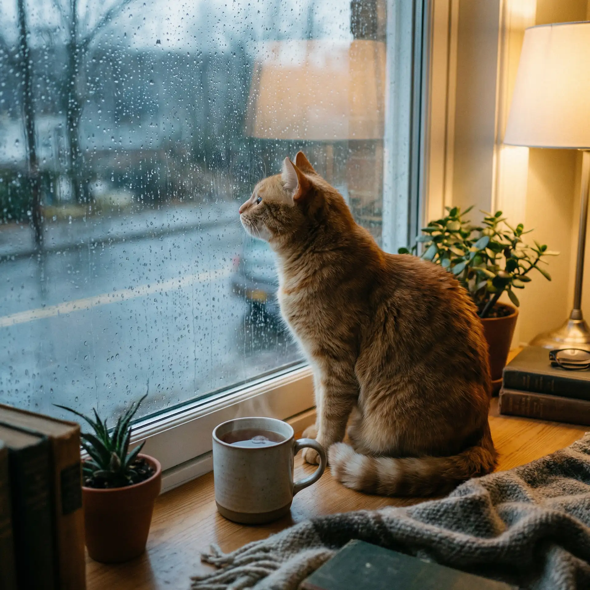 猫咪望着窗外的雨 - 纤纤影视官网